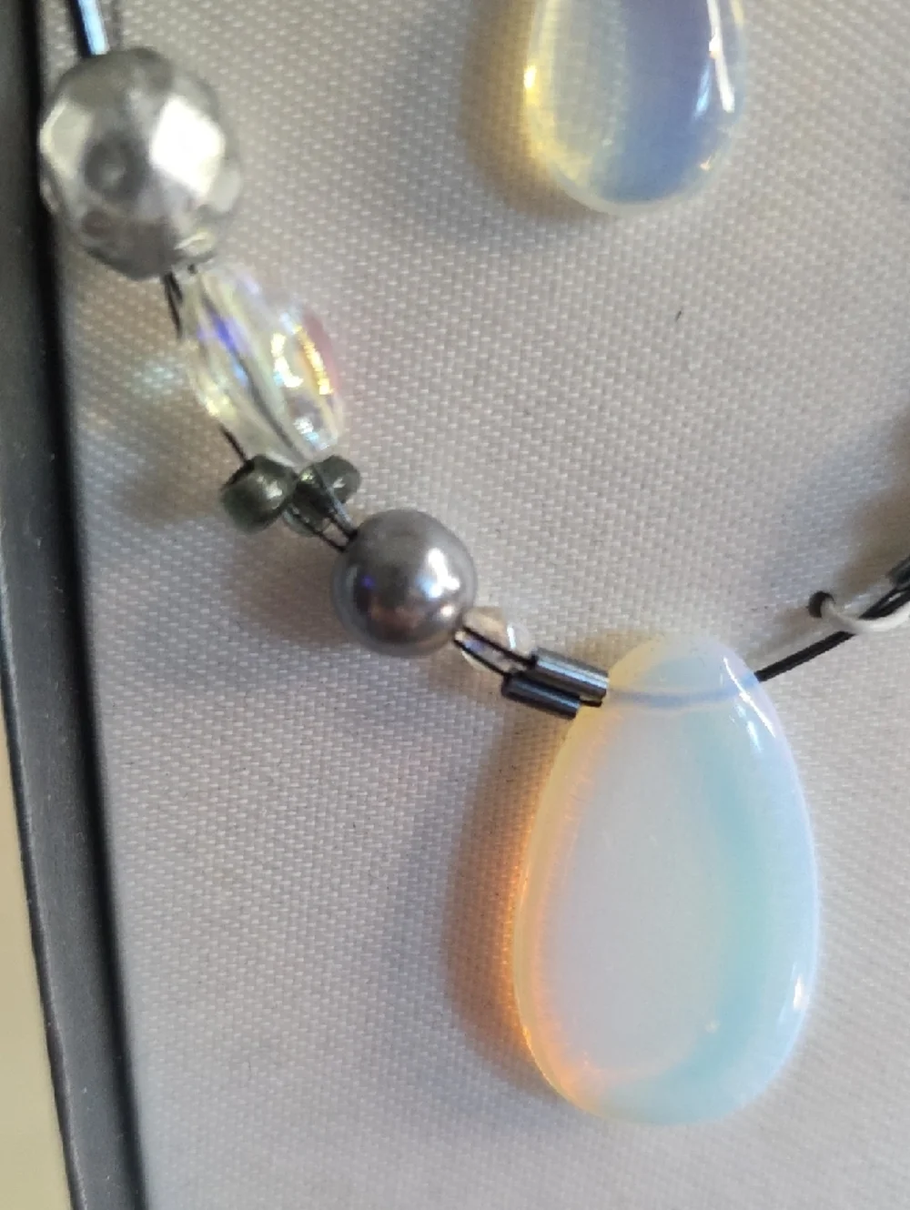 Opalite Teardrop Necklace and Earring Set - White Opalescent - Picture 4 of 6